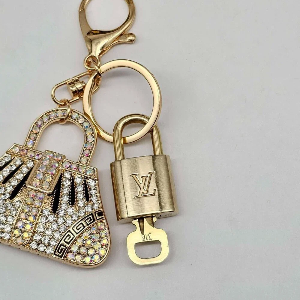 Authentic LV Gold Padlock & Key 🔑 Bag Charm / Unbranded Bag Keychain Combo